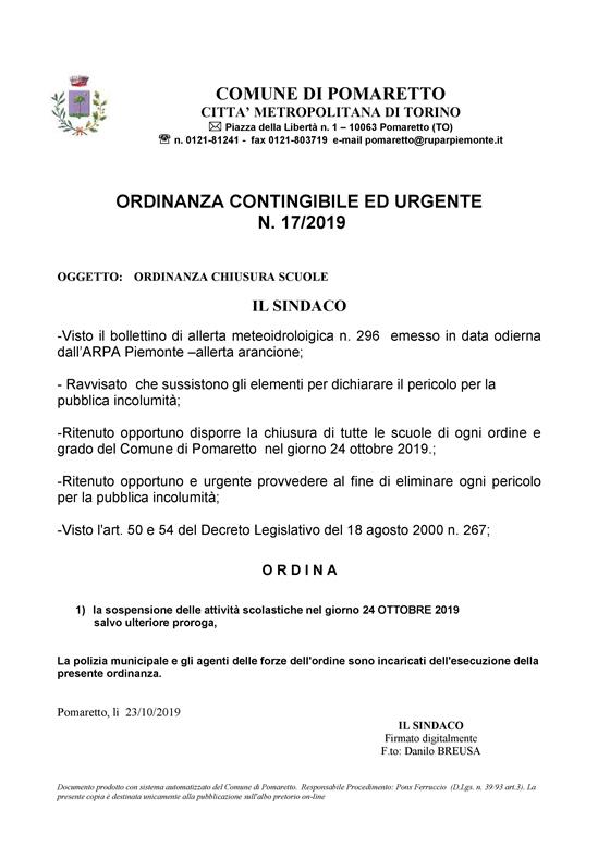 ORDINANZA CHIUSURA SCUOLE 24 OTTOBRE