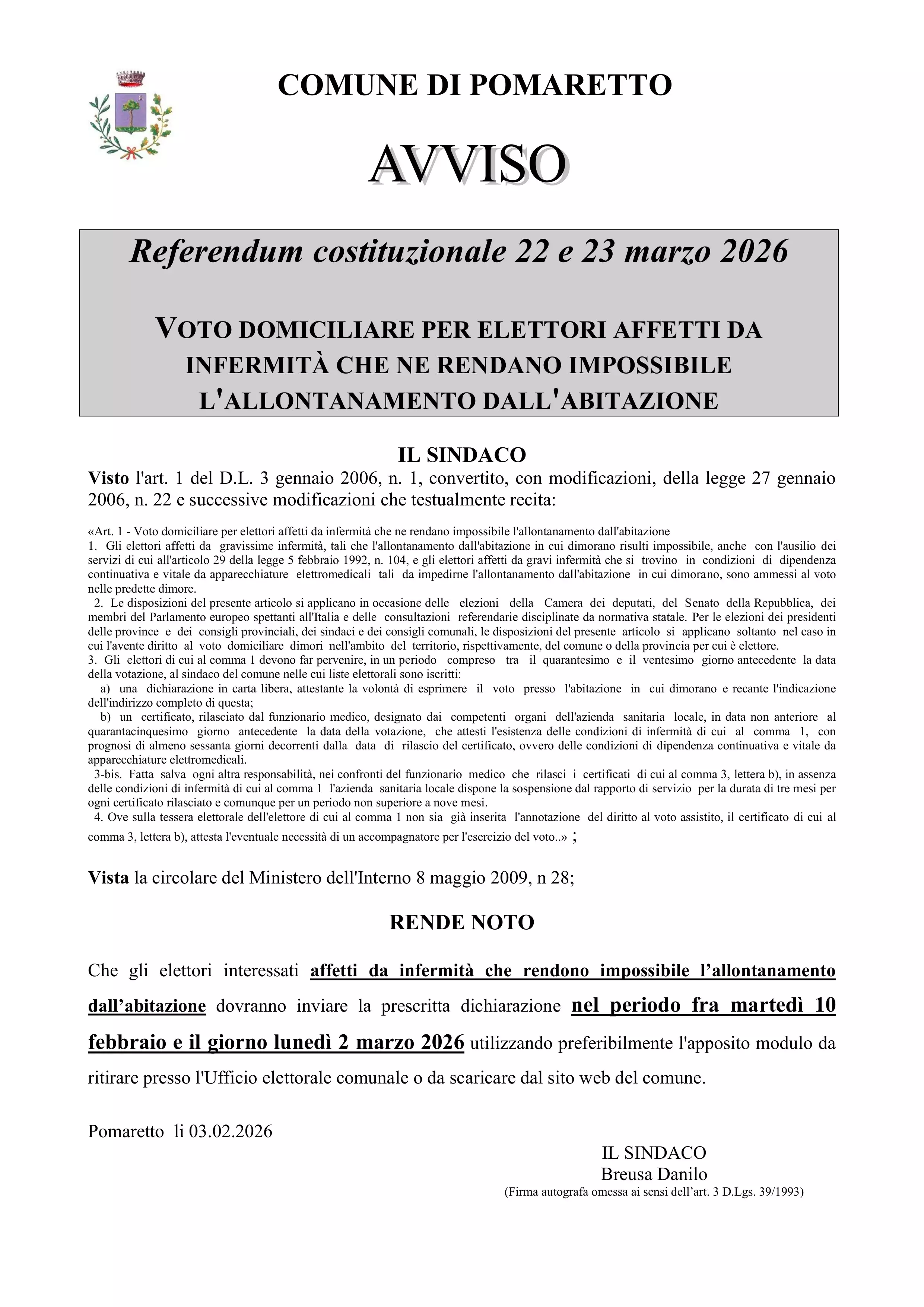 referendum voto domiciliare