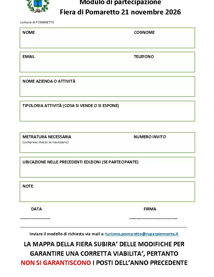 MODULO DI DOMANDA PARTECIPAZIONE ALLA FIERA 2026
