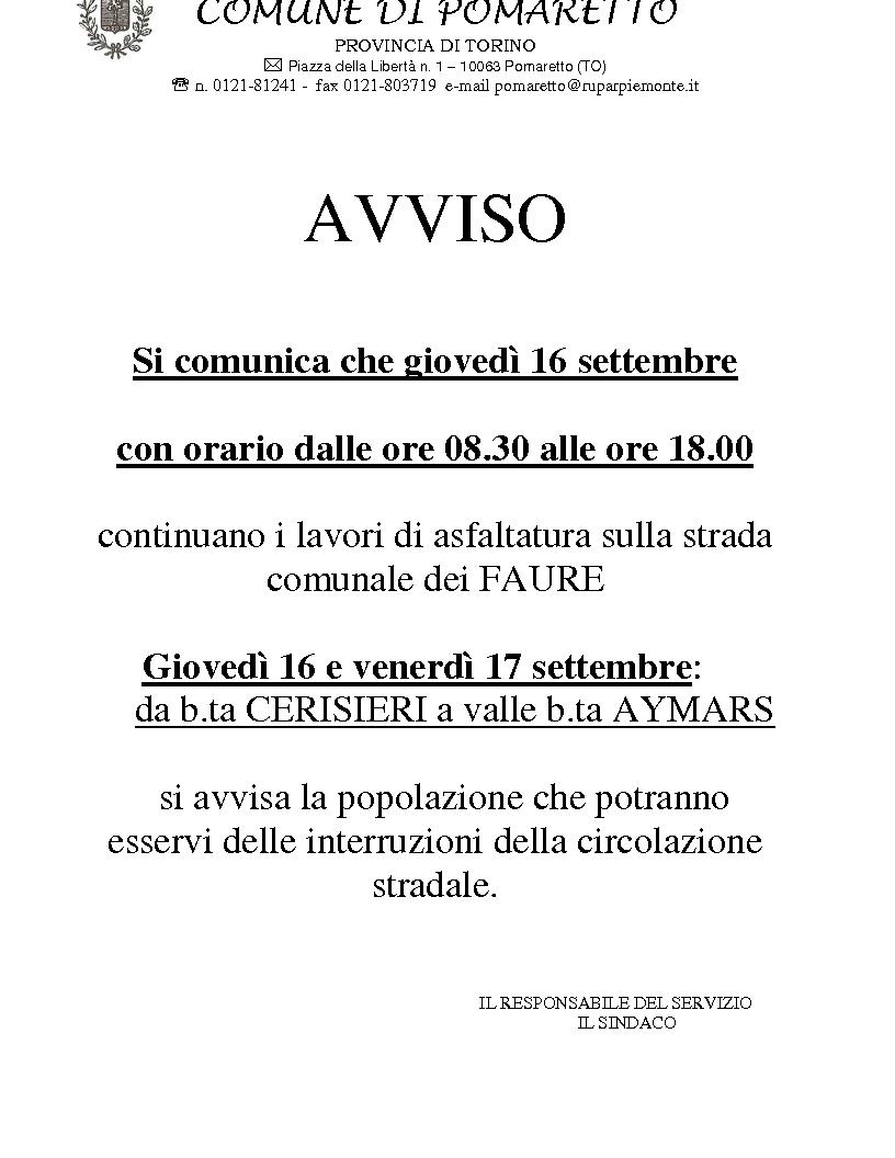 AVVISO ASFALTATURA